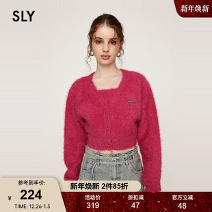女030HAY70 SLY 甜辣减龄金属标V领针织开衫 新品 2731 2024冬季