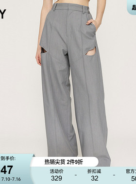 SLY 夏季新品设计感镂空宽松西裤中线休闲裤女030ISR31-1511