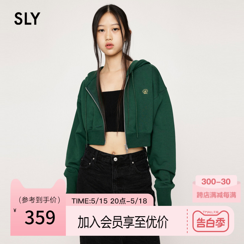 SLY 美式学院风刺绣短款拉链连帽宽松长袖卫衣外套030GAM90-2970 女装/女士精品 短外套 原图主图