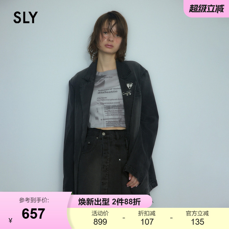 sly摇滚丹宁风水洗复古牛仔外套