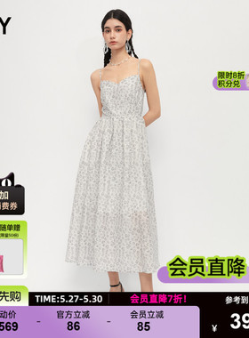 SLY 春季新品度假风豹纹雪纺长款吊带连衣裙女038GSU33-5690
