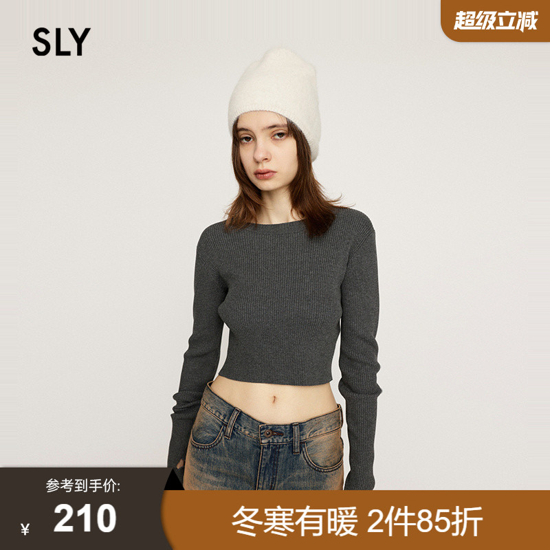 SLY 2024冬季新品简约风短款内搭针织衫修身上衣030HAR70-1771