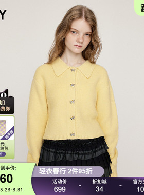 SLY春季新品温柔风软糯泡芙蝴蝶结纽扣针织开衫030IA470-2651