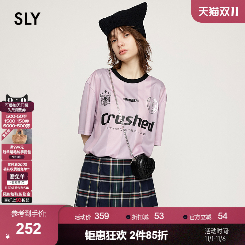 SLY撞色运动休闲风字母短袖T恤