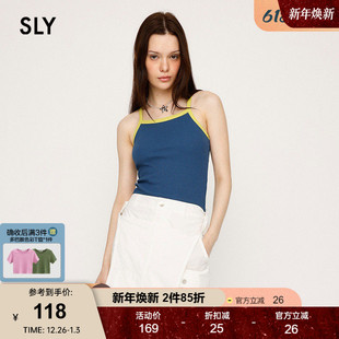 吊带背心女030HSY80 SLY 甜辣风简约撞边基础款 新品 0751 2024夏季