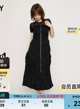 SLY 夏季新品机能风设计感抽褶打揽吊带连衣裙030HSR33-0091