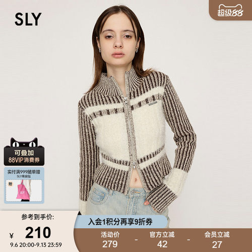 SLY 24春季新品撞色软糯直筒立领拉链针织开衫女030HAR70-4861