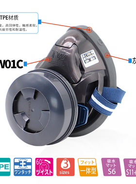 日本重松防尘面具TW01C单罐焊接矿山打磨粉尘喷漆涂装M码橡胶材质