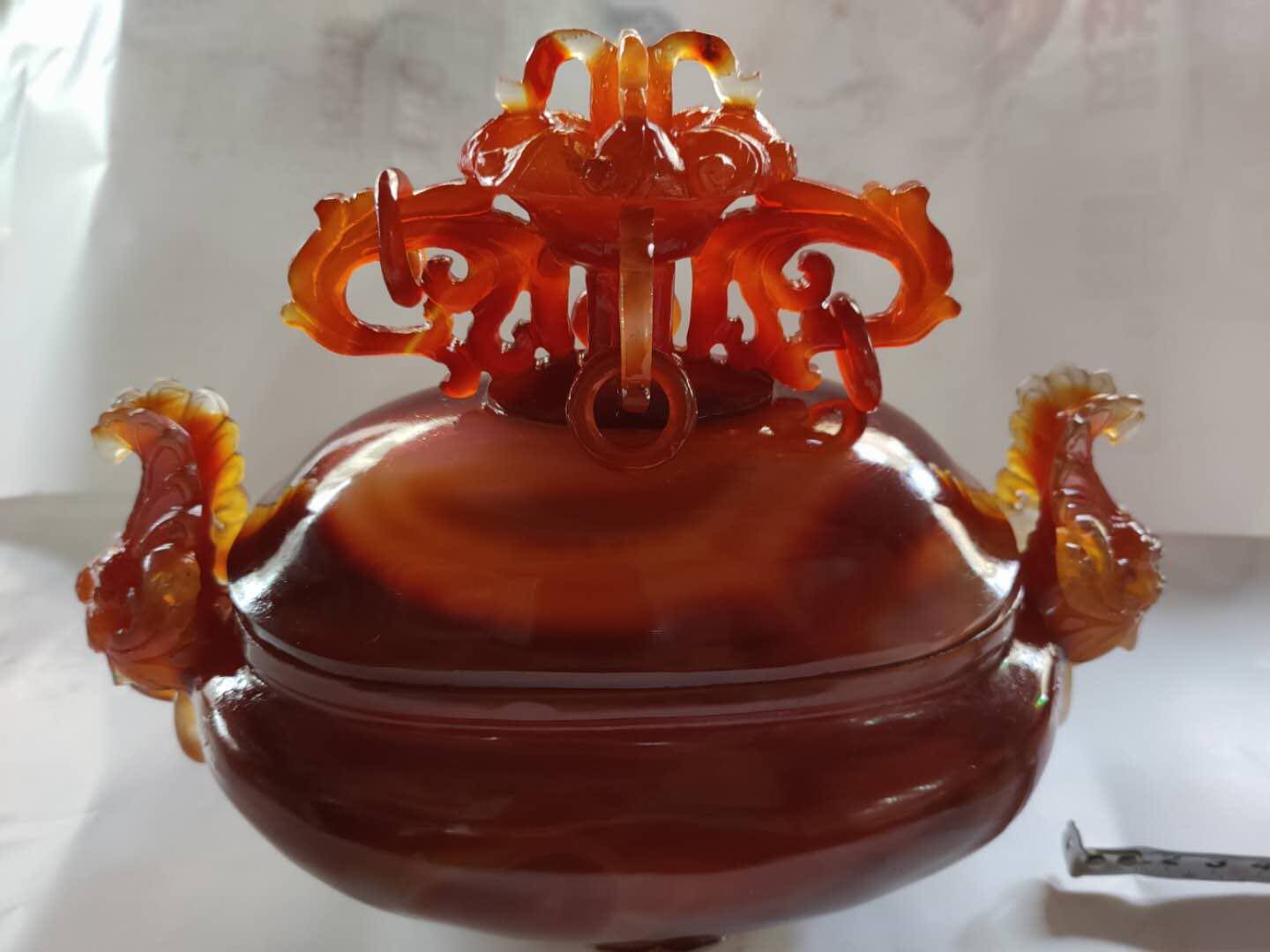仿古做旧明清时期玛瑙玉镂空壶盖香炉红玛瑙晶莹剔透老物件老玉器