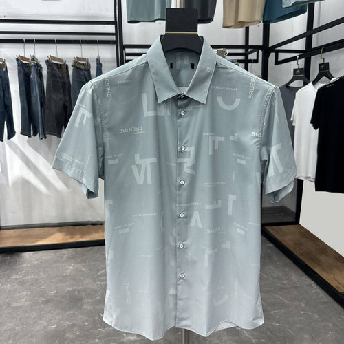 【H家】渐变色时尚范！h品牌撤柜剪标男青年短袖蓝色短袖衬衫Z047