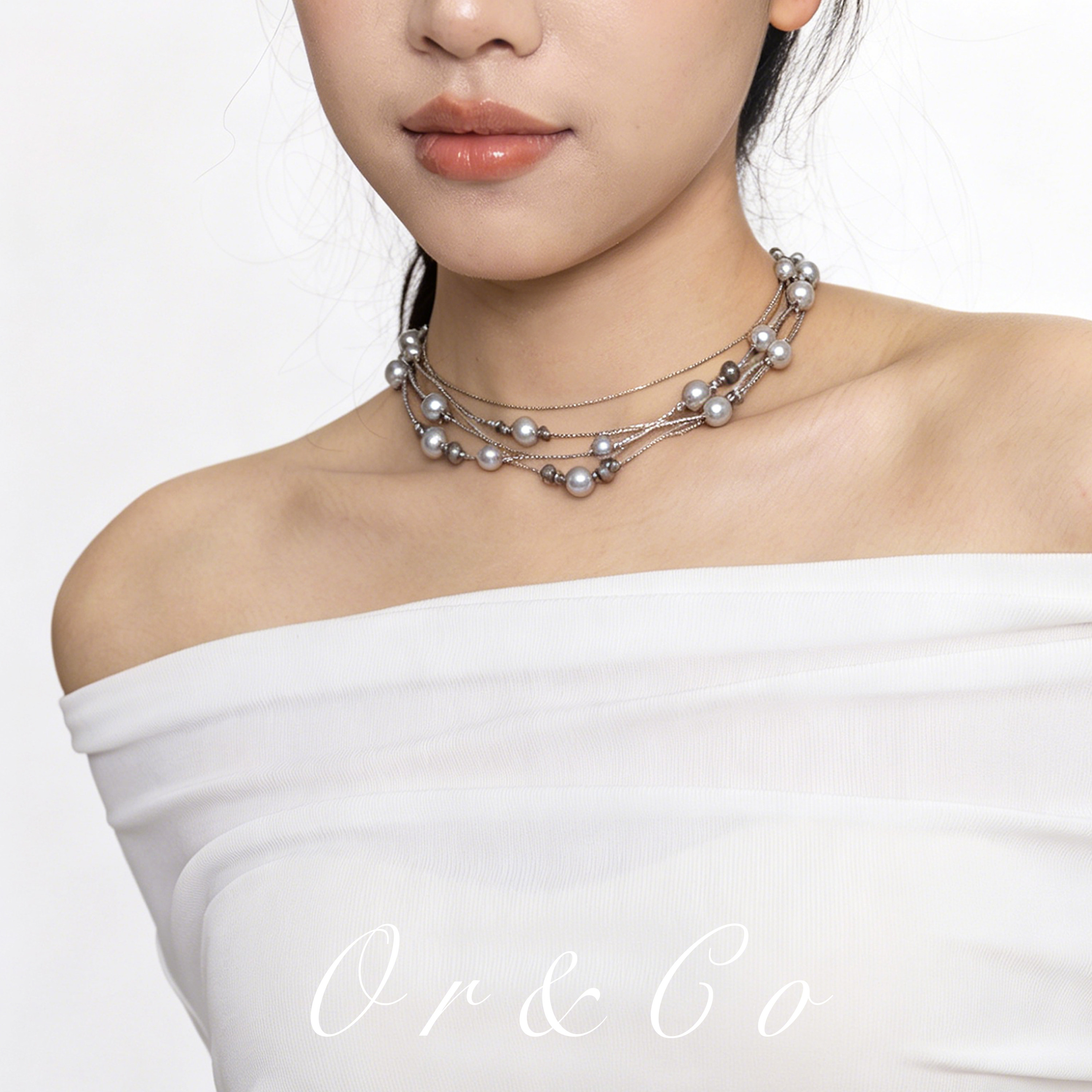 Or Co项链女款2026新款钛钢锁骨链长款毛衣链珍珠项链配饰高级感