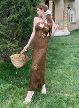 美拉德亮片海星挂脖连体泳衣女