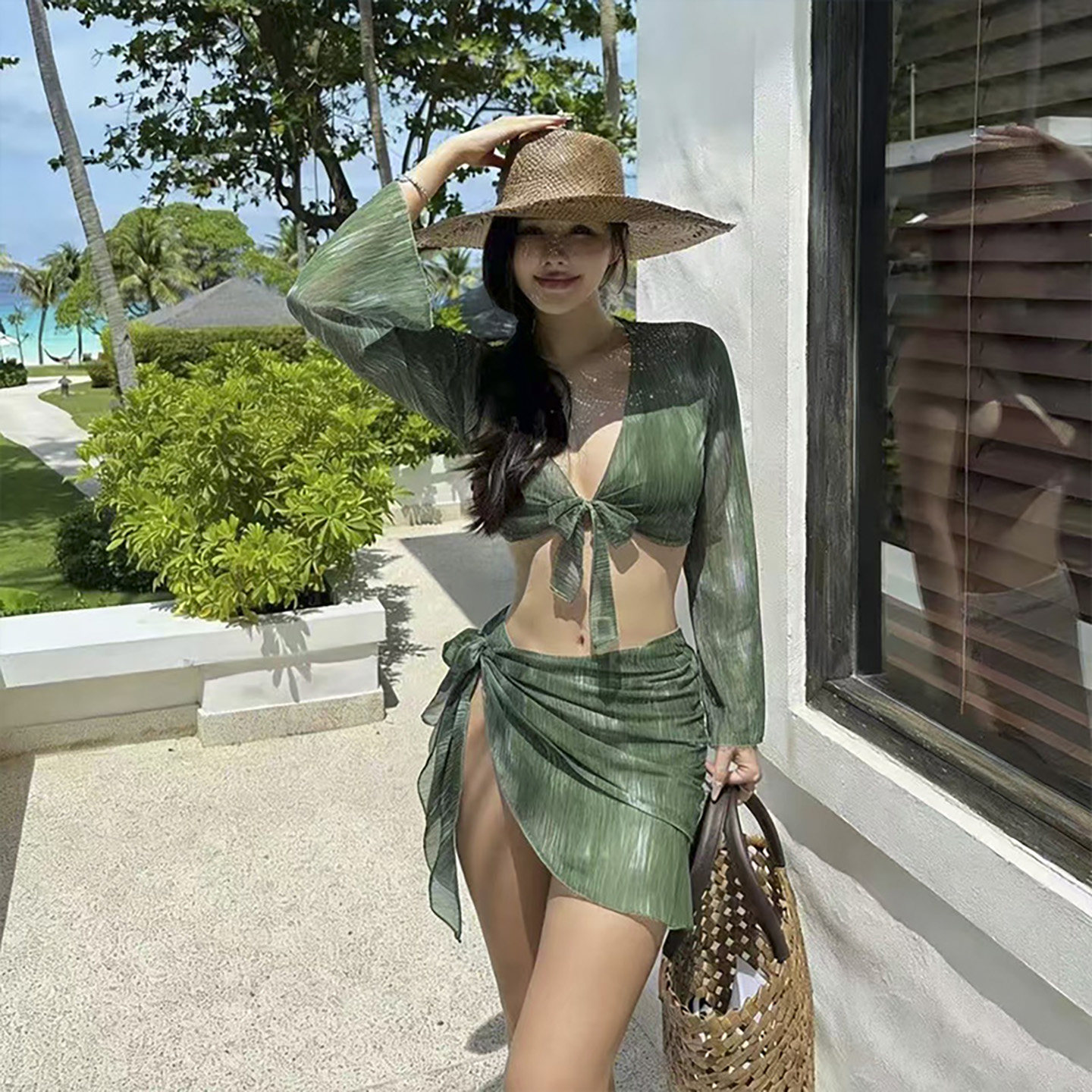 新款绝美高级感绿色扎染长袖短裙分体比基尼性感度假风温泉泳衣女,运动/瑜伽/健身/球迷用品,分体泳衣,淘宝优惠券,粉丝福利购,淘宝优惠卷