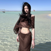 复古美拉德异域风棕色辣妹性感半身裙比基尼披肩海边度假温泉泳衣