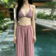 显瘦度假风温泉泳衣女 复古条纹红格纯欲风辣妹性感阔腿裤 新款 泳装