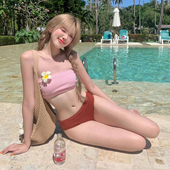 多巴胺彩色泳装 单独背心分体抹胸比基尼性感度假泳衣女 单独三角裤