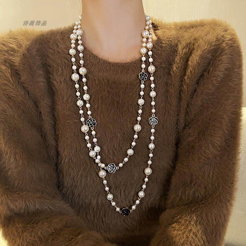 长款毛衣链轻奢高级感双层叠戴秋冬配饰吊坠山茶花珍珠毛衣项链女,饰品/流行首饰/时尚饰品新,项链,淘宝优惠券,粉丝福利购,淘宝优惠卷