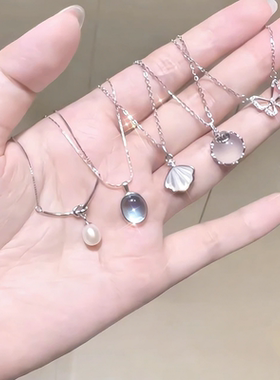 海蓝月光石项链女椭圆吊坠简约百搭蛇骨颈链小众设计高级感锁骨链