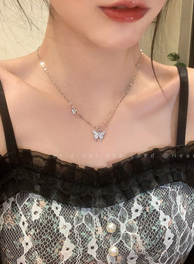 蝴蝶锆石项链女配裙子轻奢高级感网红颈链配饰小众设计气质锁骨链