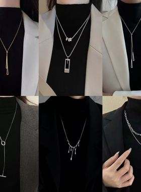 秋冬新款双层叠戴长条几何项链毛衣链小众独特设计感配饰ins百搭