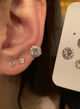 6件 套装耳环2024新款爆款秋冬精致镶钻独特耳钉高级感清冷感耳饰