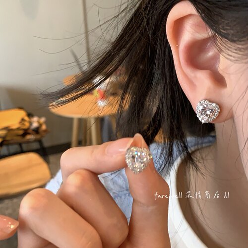 轻奢小众爱心满钻耳钉通勤百搭
