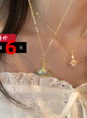 2025新款爆款项链女 甜美少女糖果色土星颈链 多巴胺风星球锁骨链