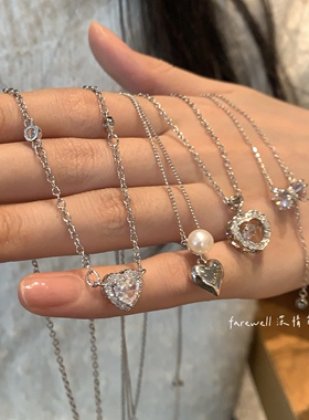 多款式爱心珍珠蝴蝶结项链 轻奢小众设计锁骨链 甜酷风百搭项链