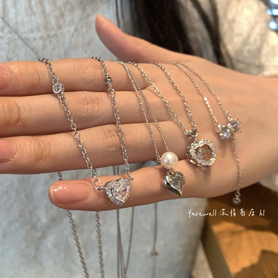 甜酷小众爱心珍珠蝴蝶结锁骨链