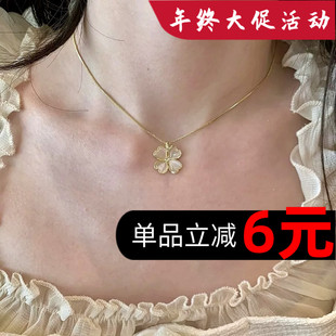 2025新款爆款颈链猫眼石四叶项链女款轻奢小众设计感锁骨链