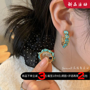 文艺推荐～2026新款复古耳圈耳环女宫廷风耳饰中式文艺天然石耳钉