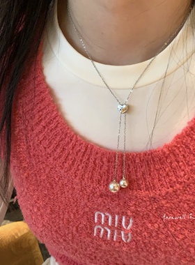 爱心珍珠银色抽拉锁骨链女百搭