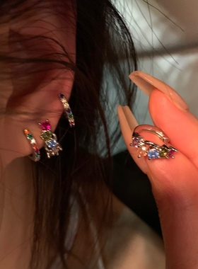 精致感爆棚！4件套彩色锆石耳钉女2024新款洋气耳环 女高级感耳饰