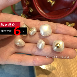 法式方形珍珠耳钉女轻奢小众高级感方糖感耳环新款简约洋气耳饰