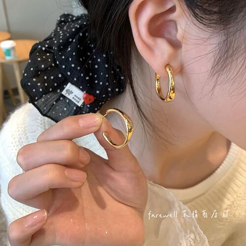 法式轻奢C圈耳钉女极简未来风