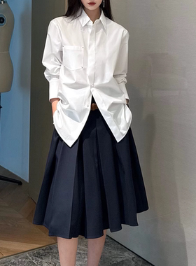 立体刺绣白色衬衫女2025新款设计感小众宽松休闲百搭长袖衬衣