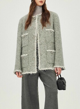 新款春季羊毛设计师小香风外套流苏粗花呢女2025上衣时尚休闲新款