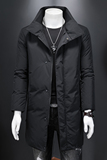 男士立领羽绒服休闲纯色商务白鸭绒长款外套8658/p355控价568，男装羽绒服，钱塘7038(原5007）