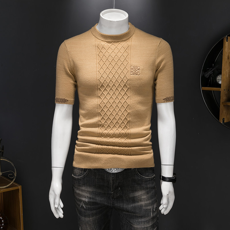 25新品秋冬男士羊毛衫圆领半袖刺绣厚毛衣针织衫打底衫89039p125，男装针织衫/毛衣，钱塘7038(原5007）