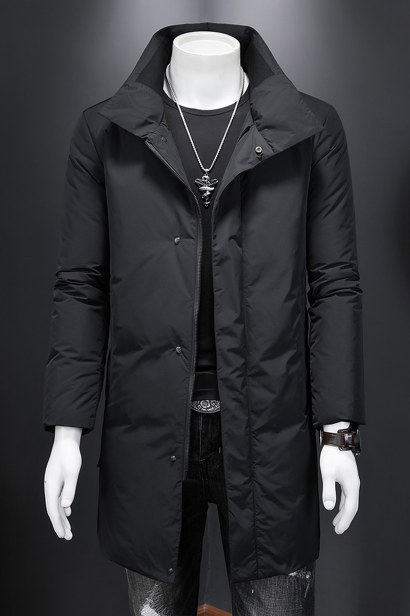 2026男士立领羽绒服休闲纯色商务白鸭绒长款外套8658/p355,男装羽绒服,钱塘7038(原5007）