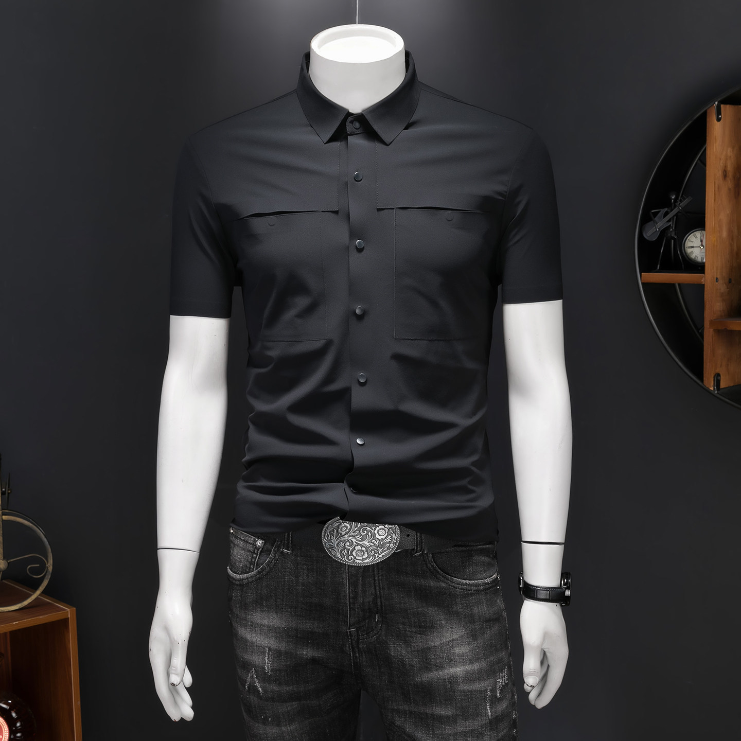 26夏季冰丝衬衫多色新款纯色商务无痕修身衬衫短袖2616-P68，男装衬衫，钱塘7038(原5007）