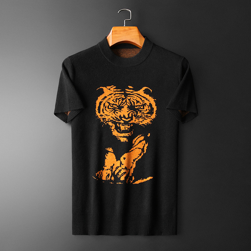 25新品秋冬男士羊毛衫圆领半袖刺绣厚毛衣针织衫打底衫89038p125，男装针织衫/毛衣，钱塘7038(原5007）