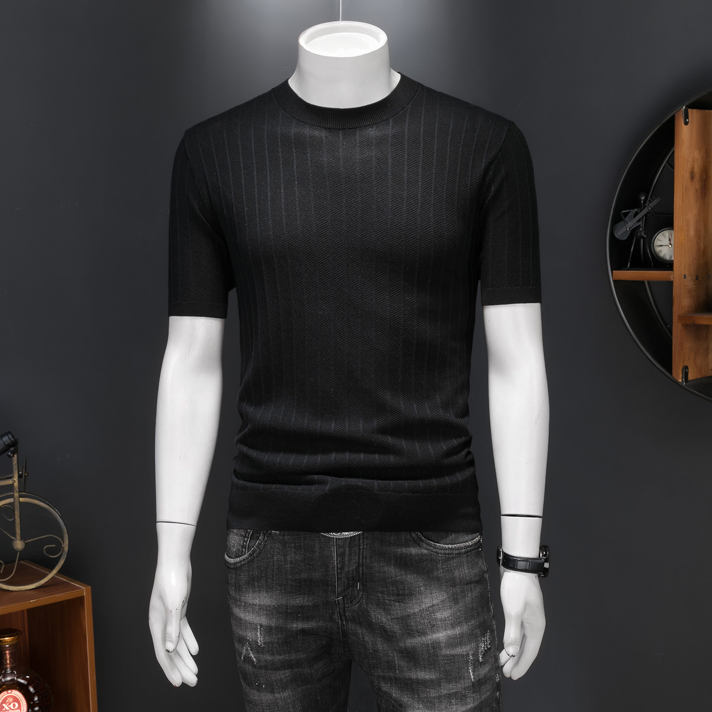 钱塘大厦夏新款薄莱赛尔％毛衣短袖男针织提花26129/p105，男装Polo衫，钱塘7038(原5007）