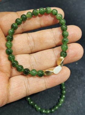 和田玉俄料碧玉6毫米珠子手串 有黑点油性高 可定做随机发货