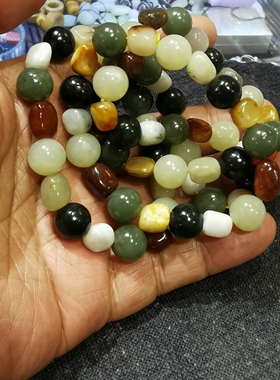 和田玉多宝手串原石散珠子玉珠手链项链湖绿黄口随形 DIY全手工