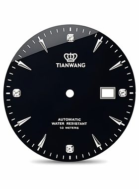 天王表盘5876原装GS5876黑色镶钻刻度日历原厂正品镶水晶精钢字面