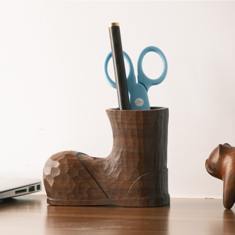 雨木笔筒鞋创意实木笔筒收纳可爱