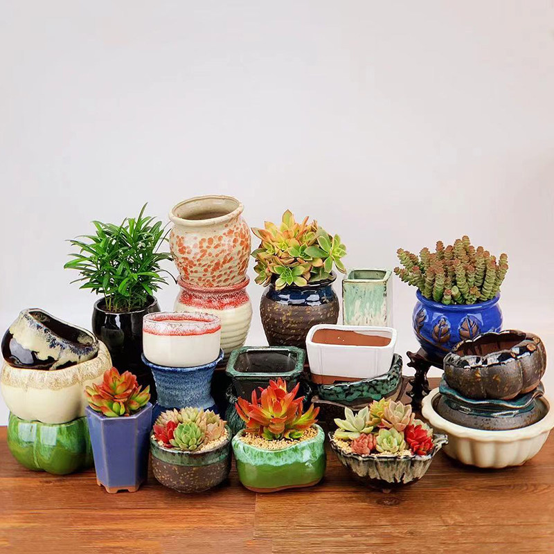 晓煜多肉植物花盆粗陶复古透气老桩肉肉盆多色花卉盆陶瓷花器包邮 晓煜多肉花器 淘优券