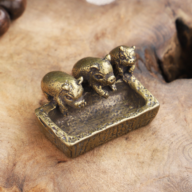 茶宠可养纯铜茶宠物摆件三只小猪喝水铜制丰衣足食古玩精品茶玩,餐饮具,茶宠摆件,淘宝优惠券,粉丝福利购,淘宝优惠卷