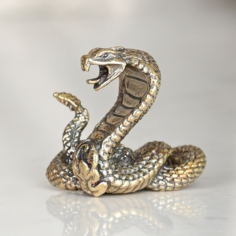 黄铜实心眼镜蛇茶宠摆件复古做旧铜器生肖蛇居家茶具配件茶桌装饰